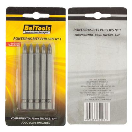Imagem de Kit 5 Ponta Bit Phillips CV 75mm x 1/4 x N1 Beltools