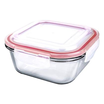Imagem de Kit 5 Pote De Vidro 520ml Hermético Marmita Fit Tampa Silicone 4 Travas Vermelho