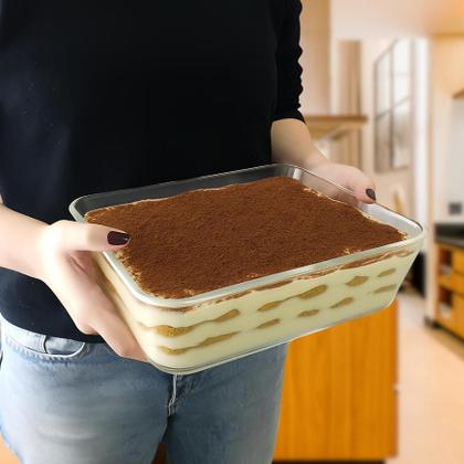 Imagem de Kit 5 Pote De Vidro Com Tampa Hermética Retangular Forno Microondas 1500ml