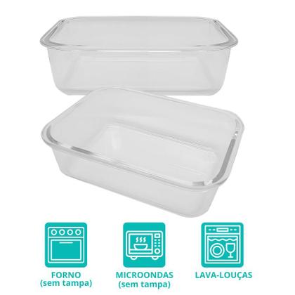 Imagem de Kit 5 Pote De Vidro Com Tampa Hermética Retangular Forno Microondas 1500ml
