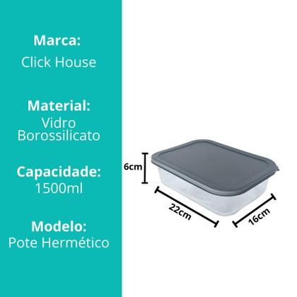 Imagem de Kit 5 Pote De Vidro Com Tampa Hermética Retangular Forno Microondas 1500ml