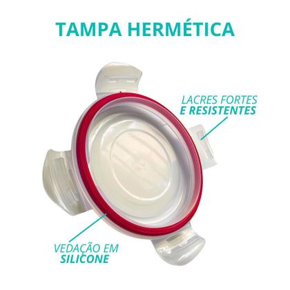 Imagem de Kit 5 Pote De Vidro Tampa Hermético Redondo Com Divisória Marmita Fit 4 Travas 390ml