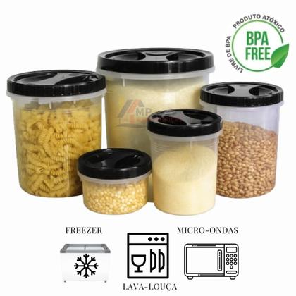 Imagem de Kit 5 Pote Porta Mantimento Arroz Feijão Café Conjunto Tampa Rosca