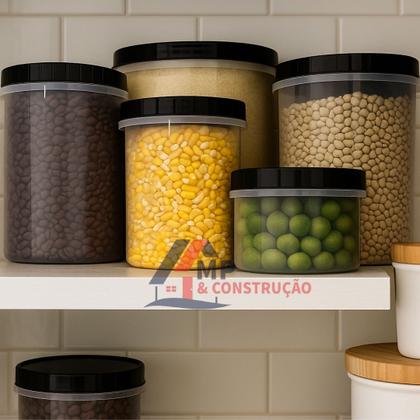 Imagem de Kit 5 Pote Porta Mantimento Arroz Feijão Café Conjunto Tampa Rosca