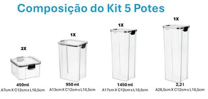 Imagem de Kit 5 Potes Acrílico Herméticos Porta-Mantimentos com Tampa com Trava