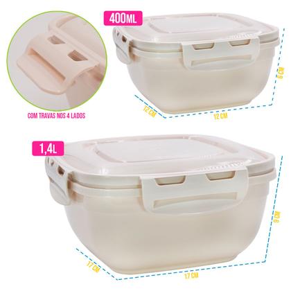 Imagem de Kit 5 Potes C/ Tampa Quadrado 3x 400ml + 2x 1400 ml Marmita Micro-ondas Comida Conjunto Plástico - Rischioto