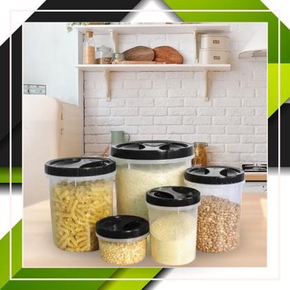Imagem de Kit 5 Potes De Mantimentos Plástico Com Tampa Porta Alimentos
