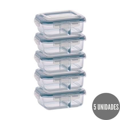 Imagem de Kit 5 Potes de Vidro com Divisória Marmita 4 Travas 1040ml