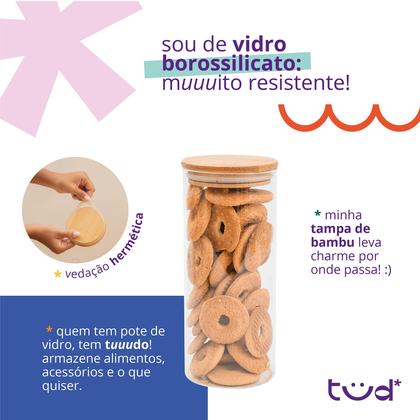 Imagem de Kit 5 potes de vidro com tampa de bambu herméticos redondos - Tüd