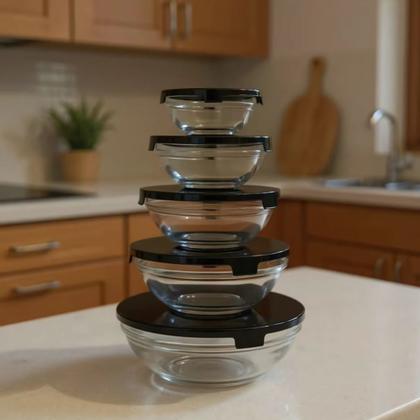 Imagem de Kit 5 Potes de Vidro com Tampa Hermética  Armazenamento de Alimentos