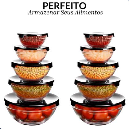 Imagem de Kit 5 Potes de Vidro com Tampa Hermética  Armazenamento de Alimentos