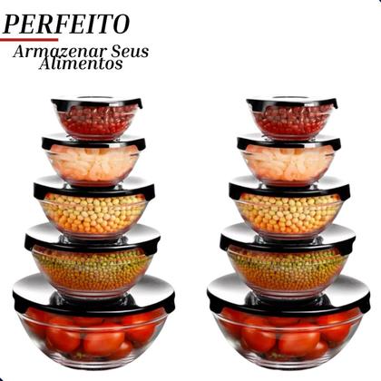 Imagem de Kit 5 Potes de Vidro com Tampa Hermética  Armazenamento de Alimentos