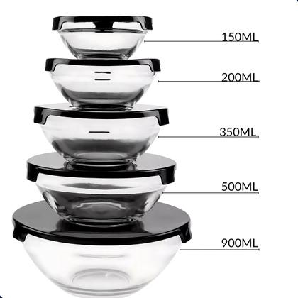 Imagem de Kit 5 Potes de Vidro com Tampa Hermética  Armazenamento de Alimentos