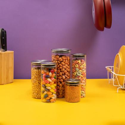 Imagem de Kit 5 potes de vidro com tampa inox hermético redondo mantimento - Tud