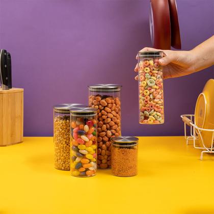 Imagem de Kit 5 potes de vidro com tampa inox hermético redondo mantimento - Tud