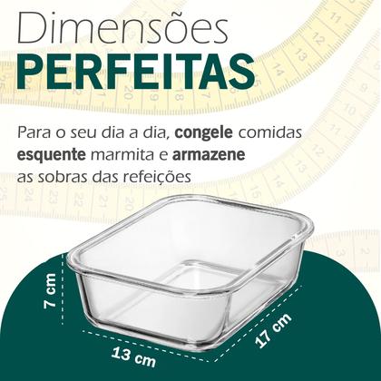 Imagem de Kit 5 Potes De Vidro Hermético 640ml Com Tampa Trava Marmita Forno E Microondas Top