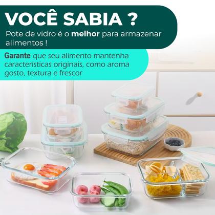 Imagem de Kit 5 Potes De Vidro Hermético 640ml Com Tampa Trava Marmita Forno E Microondas Top