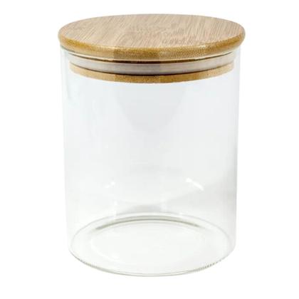 Imagem de Kit 5 Potes de Vidro Hermético com Tampa de Bambu 250ml + 3 Colheres Porta Temperos e Mantimentos