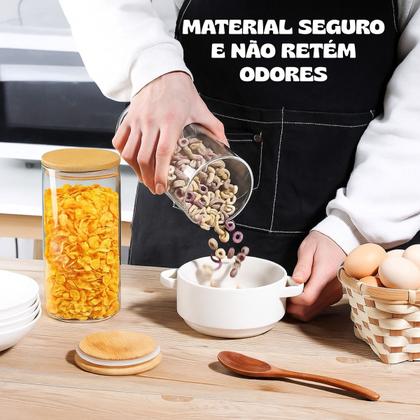 Imagem de Kit 5 Potes de Vidro Herméticos com Tampa de Bambu Organizador para Mantimentos Grãos Café Massas e Cereais Tippi