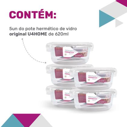 Imagem de KIT 5 Potes de Vidro Redondo com Tampa Hermética 620ml