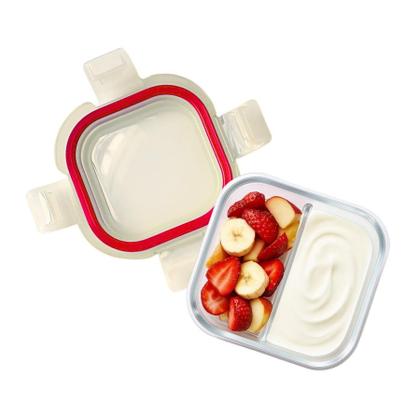 Imagem de Kit 5 Potes De Vidro Tampa Hermético Redondo 2 Divisórias Marmita Fit 4 Travas 490ml