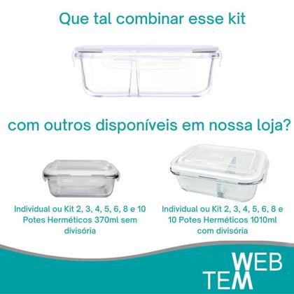 Imagem de Kit 5 Potes Hermético Marmita de Vidro Retangular Com Divisória 700ml Com Tampa BPA Free: Cozinha Organizada, Sustentabilidade e Alimentos Frescos