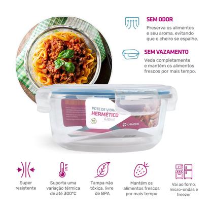 Imagem de Kit 5 Potes Hermético Vidro Redondo Médio Salada Fit 620ml