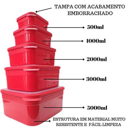 Imagem de Kit 5 Potes Herméticos com Tampa Freezer Microondas Geladeira Organizador de Mantimentos  500ml 1L 2L 3L 5L Super Resistente