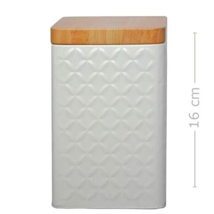 Imagem de Kit 5 Potes Latas Porta Mantimento Tampa Bambu Café E Açucar