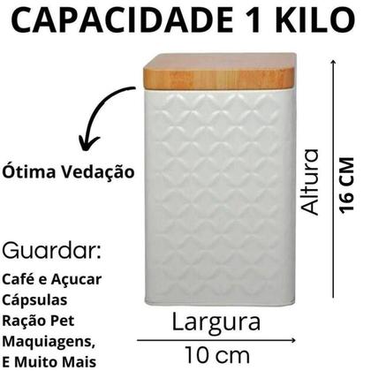 Imagem de Kit 5 Potes Latas Porta Mantimento Tampa Bambu Café E Açucar