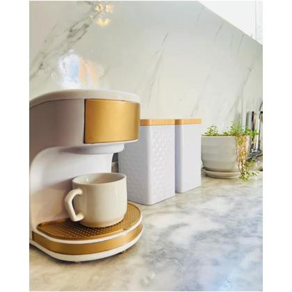 Imagem de Kit 5 Potes Latas Porta Mantimento Tampa Bambu Café E Açucar