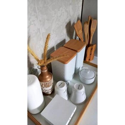 Imagem de Kit 5 Potes Latas Porta Mantimento Tampa Bambu Café E Açucar