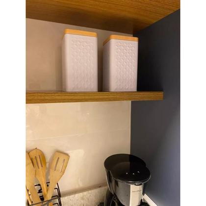 Imagem de Kit 5 Potes Latas Porta Mantimento Tampa Bambu Café E Açucar