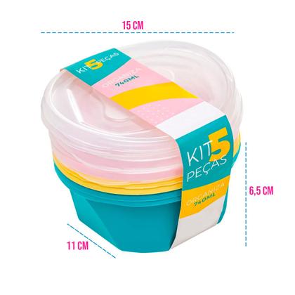 Imagem de Kit 5 Potes Organizacionais 740Ml C/ Tampa Marmita Freezer