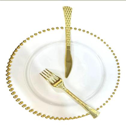 Imagem de Kit 5 Pratos jantar Luxo 26cm Acrílico Bolinha borda Dourada