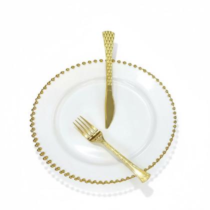 Imagem de Kit 5 Pratos jantar Luxo 26cm Acrílico Bolinha borda Dourada