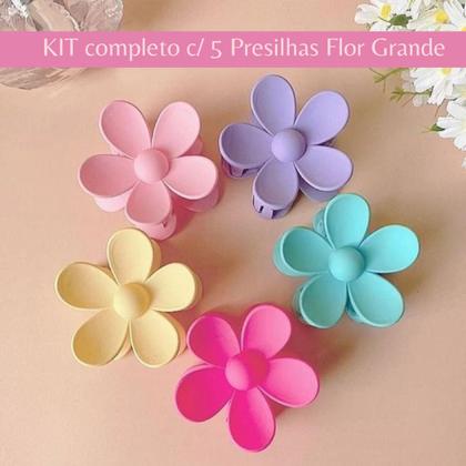 Imagem de Kit 5 Presilha Piranha Flor Grande Cabelo Estilo Moda Beleza