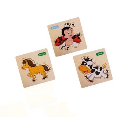 Imagem de Kit 5 QuebraCabeças Infantil de Madeira 3D Montessori Didático QuebraCabeça educativo