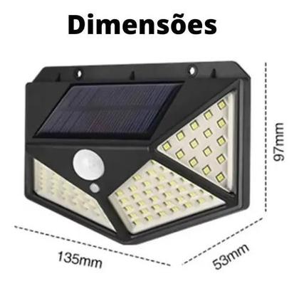 Imagem de Kit 5 Refletor led Solar 100 Leds com Placa Solar Sensor de Presença a Prova de Água Parede Jardim Quintal Corredor Fachada Sítio Fotovotáica