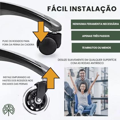 Imagem de Kit 5 Rodas Anti Risco Universal 75mm Para Cadeira De Escritório Giratória Móveis Gamer