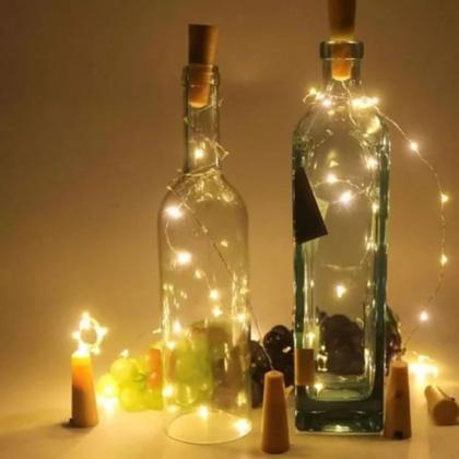 Imagem de Kit 5 Rolhas Fio De Luz 1 Mts Fada Com 10 Leds Branco Quente