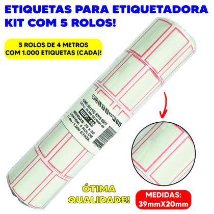 Imagem de Kit 5 Rolos Etiqueta Adesiva Para Etiquetadora com 1000un com 4 Metros