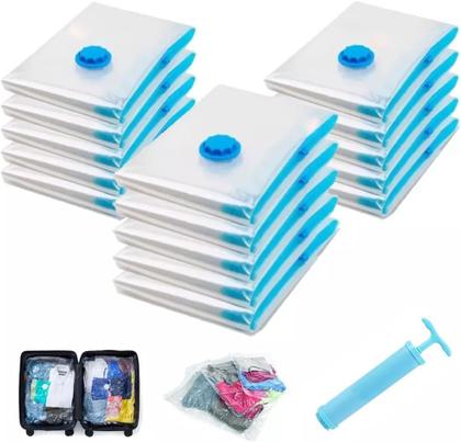 Imagem de Kit 5 Saco a Vácuo 50x60cm Organizador Hermético para Mala de Viagem Guarda Roupa + Bomba