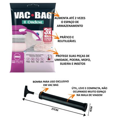 Imagem de Kit 5 Saco A Vacuo Jumbo 110x100cm Vac Bag Mala+ Bomba Ordene
