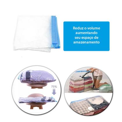 Imagem de Kit 5 Sacos À Vácuo Viagem Cobertor Roupa Guardar 60x80cm impermeável Reutilizável Organizador