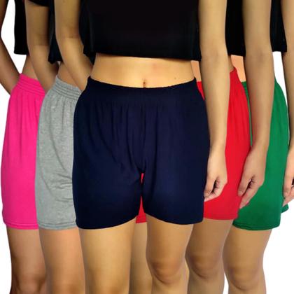 Imagem de Kit 5 Shorts Femininos Meia Coxa Soltinhos Elástico Liso Cores Sortidas Viscolycra Pp Ao Plus Size