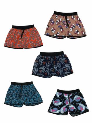 Imagem de Kit 5 Shorts Viscose Estampado Feminino Verão Malha Fresca