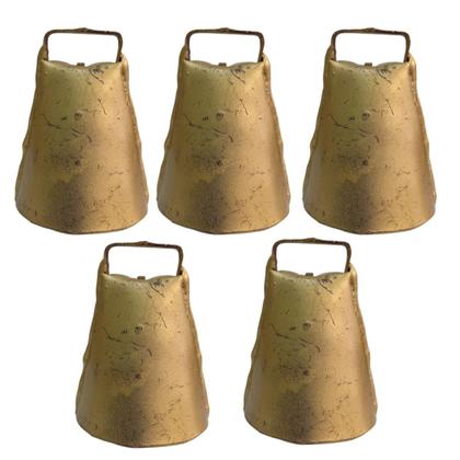 Imagem de kit 5 Sino de latão 4cm Cincerro para Cabras Bode Cabritos Bezerros Garrotes Boi Vaca Touro
