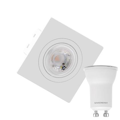 Imagem de Kit 5 Spot Embutir Quadrado Face Plana Mini Dicroica Mr11 Branco + Lâmpada LED 4w 4000k