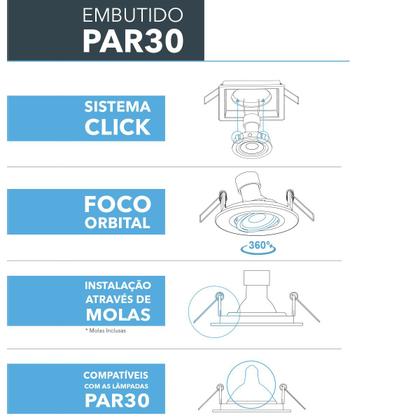 Imagem de Kit 5 Spot Embutir Quadrado Recuado Par30 Branco + Lâmpada Led 10w 4000k